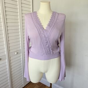 Polly & Esther Lilac Bell Sleeve Tie-Back Top Size L Boho Y2K Romantic Fairycore